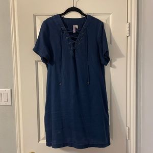 Navy Chambray Lace Up Dress